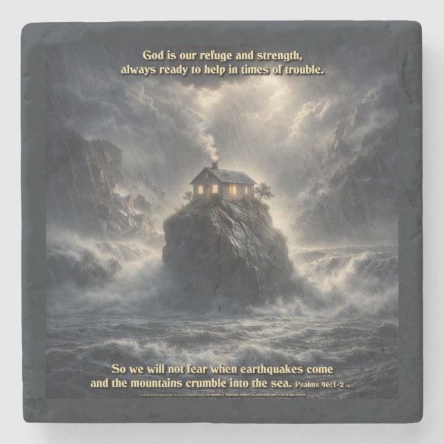 Our refuge & strength stone coaster (Front)