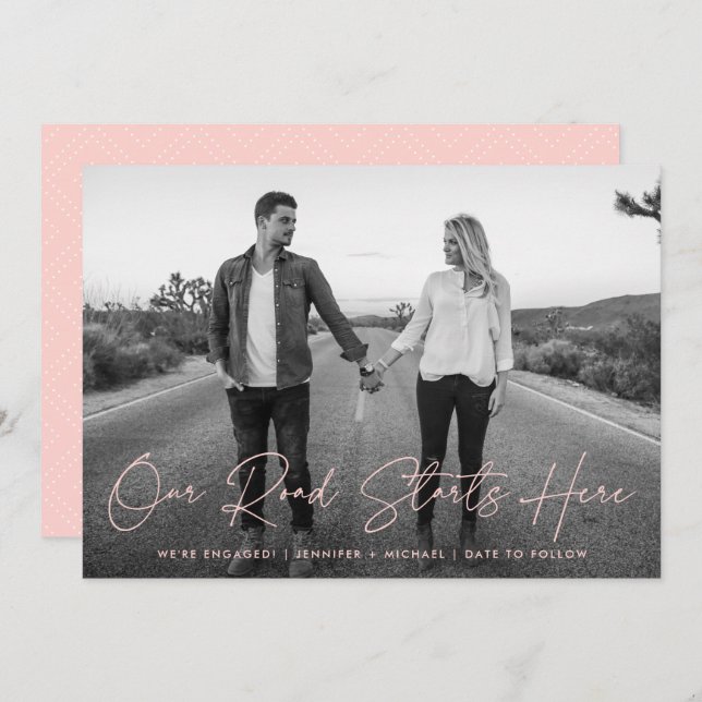 Our Road Starts Here Photo Engagement Announcement (Front/Back)