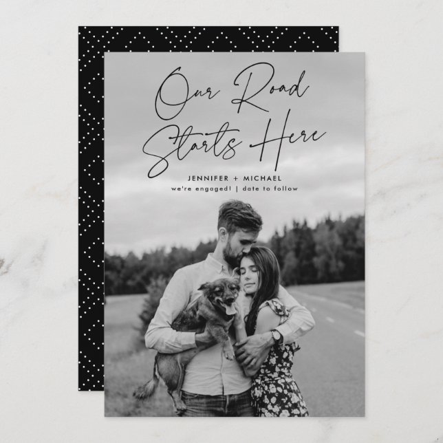 Our Road Starts Here Photo Engagement Announcement (Front/Back)
