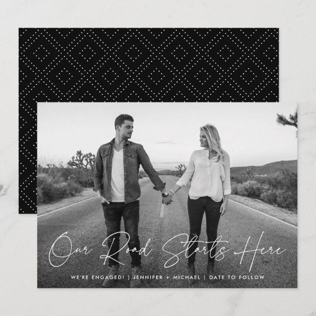 Our Road Starts Here Photo Engagement Announcement (Front/Back)