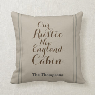 "Our Rustic New England Cabin"; Custom Family Name Cushion