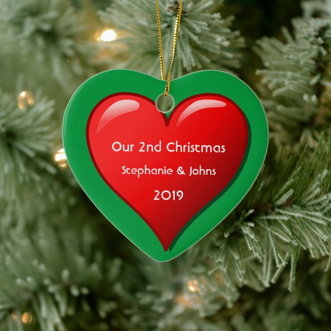 Our Second Christmas Together Cute Red Heart 2019 Ceramic Tree Decoration (Tree)