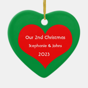 Our Second Christmas Together Cute Red Heart 2023 Ceramic Tree Decoration