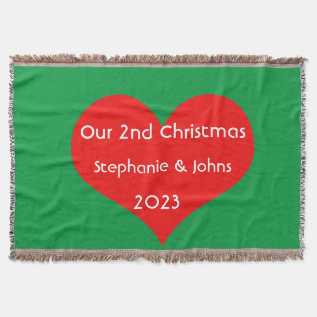 Our Second Christmas Together Cute Red Heart 2023  Throw Blanket (Front)