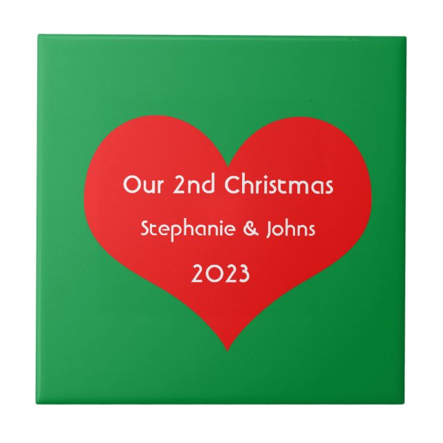 Our Second Christmas Together Cute Red Heart 2023  Tile (Front)