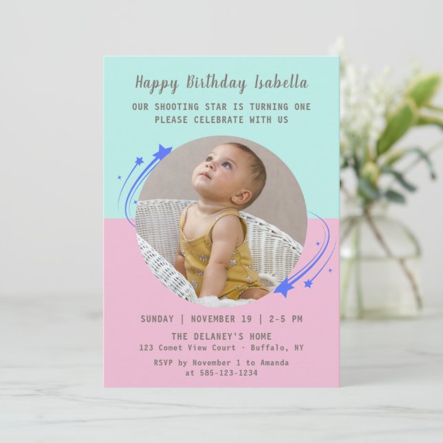 Our Shooting Star is Turning One Birthday  Invitation (Standing Front)