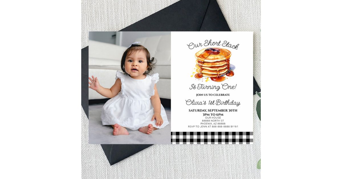 Our Short Stack Pancakes Breakfast Birthday Party Invitation | Zazzle
