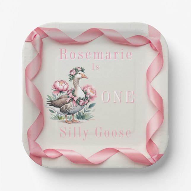 Our Silly Goose is Turn One Birthday  Paper Plate (Front)