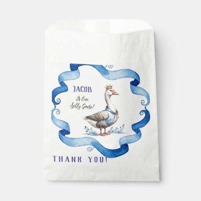 Our Silly Goose Is Turning One Birthday Guestbook Favour Bags (Front)