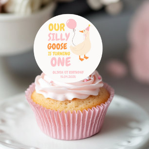 Our Silly Goose Is Turning One   Colorful  Classic Round Sticker