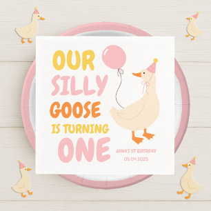 Our Silly Goose Is Turning One   Colorful  Napkin