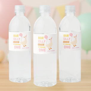 Our Silly Goose Is Turning One   Colorful  Water Bottle Label