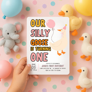 Our Silly Goose Is Turning One   Cute & Colorful  Invitation