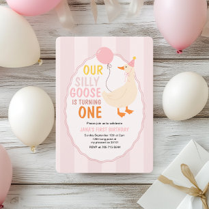 Our Silly Goose Is Turning One   Cute & Colorful  Invitation