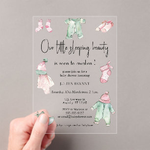 Our sleeping beauty baby cloths baby girl  shower  acrylic invitations