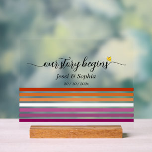 Our Story Begins Sunset Lesbian Flag Acrylic Sign