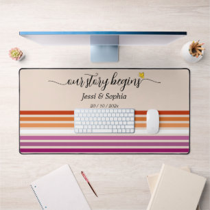 Our Story Begins Sunset Lesbian Flag Desk Mat