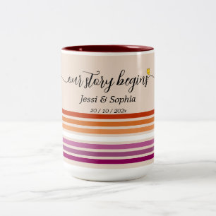 Our Story Begins Sunset Lesbian Flag Two-Tone Coffee Mug