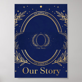 Our Story Navy Gold Photo Gift - Oval Keepsake Poster