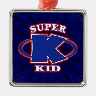 Our super kid logo features a powerful blue letter metal tree decoration