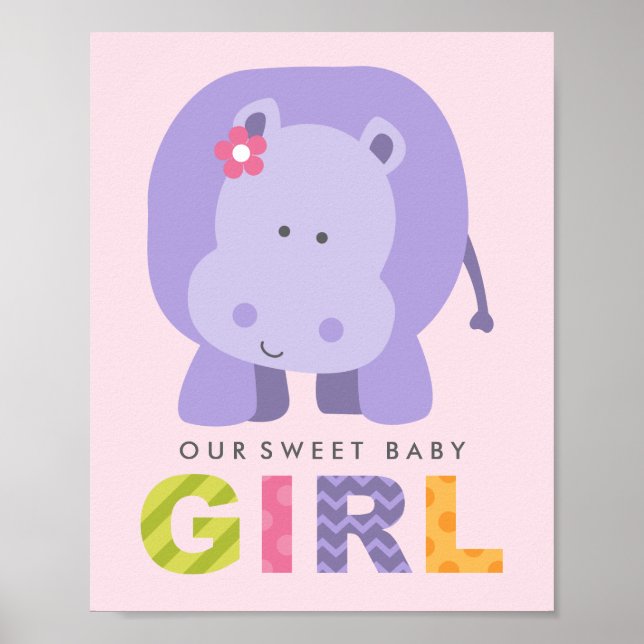 Our Sweet Baby Girl Purple Hippo Nursery Poster (Front)