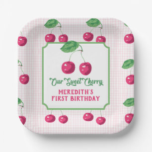 "Our Sweet Cherry" Pink & Green Birthday Paper Plate