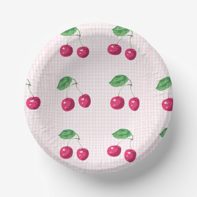 "Our Sweet Cherry" Pink & Green Birthday Paper Plate (Front)