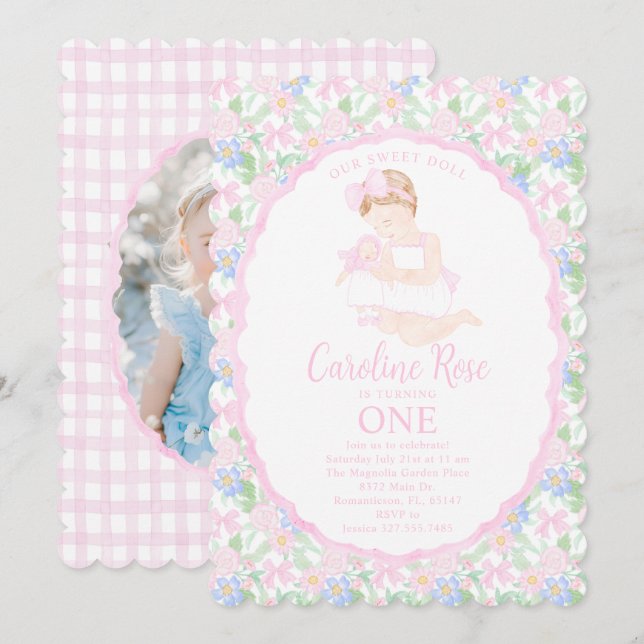 Our Sweet Doll Preppy Grandmillennial Floral Invitation (Front/Back)