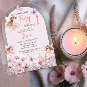 Our Sweet Little Fairy 1st Birthday Party Acrylic Invitations
