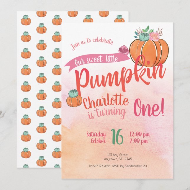Our Sweet Little Pumpkin First Birthday Invite (Front/Back)