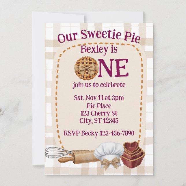 Our Sweetie Pie is One, Baking 1st Birthday Invitation (Front)