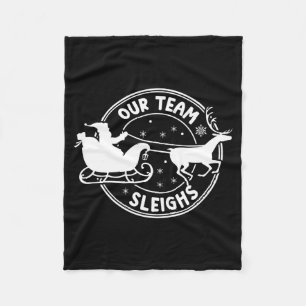 Our Team Sleighs Christmas Reindeers Santa's Long Fleece Blanket