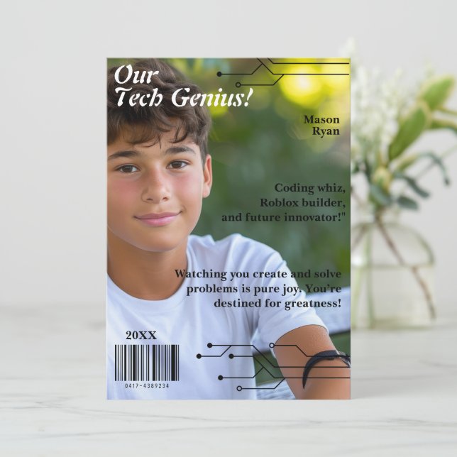 Our Tech Genius Magazine Cover Holiday Card (Standing Front)