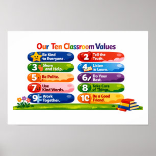 Our Ten Classroom Values – 12×18 Landscape Poster