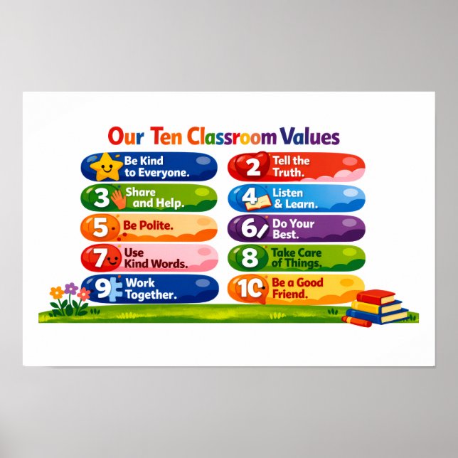 Our Ten Classroom Values – 12×18 Landscape Poster (Front)