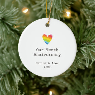 Our Tenth Anniversary Personalised Gay Married Ceramic Tree Decoration