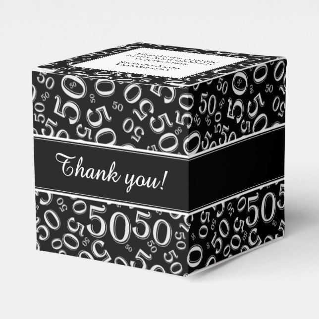 Our text: 50th Birthday Random Number  Black/White Favour Box (Front Side)