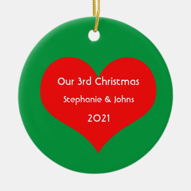 Our Third Christmas Together Cute Red Heart 2021 Ceramic Tree Decoration (Front)