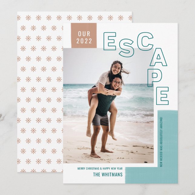 Our Travel Escape | Beach Modern Photo Christmas Holiday Card (Front/Back)