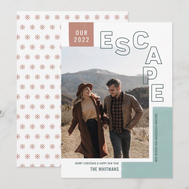 Our Travel Escape | Boho Modern Photo Christmas Holiday Card (Front/Back)