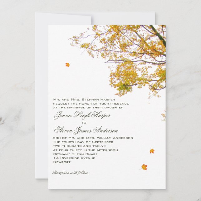 Our Tree in Fall Parents Inviting Wedding Invitation (Front)