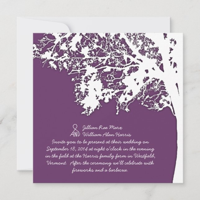 Our Tree Silhouette Purple Tree Wedding Invite (Front)