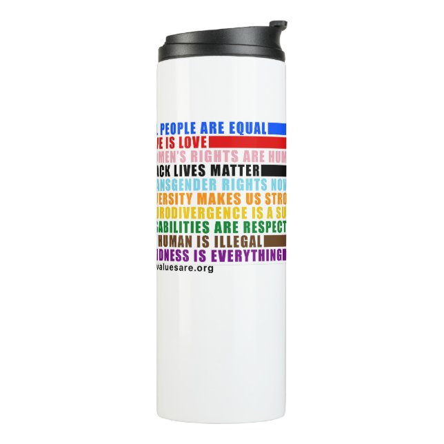 Our Values Are Thermal Tumbler (Rotated Left)