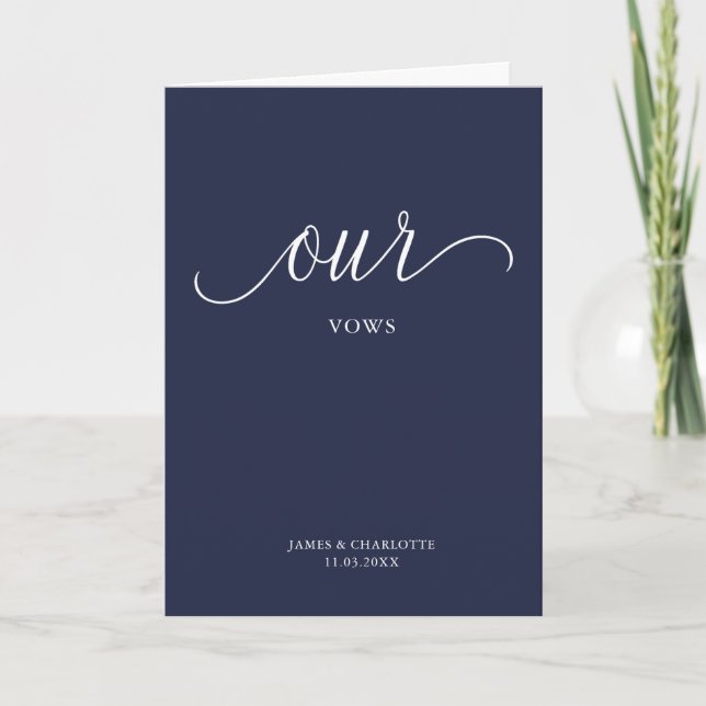 Our Vows Card Minimalist Script Blue (Front)