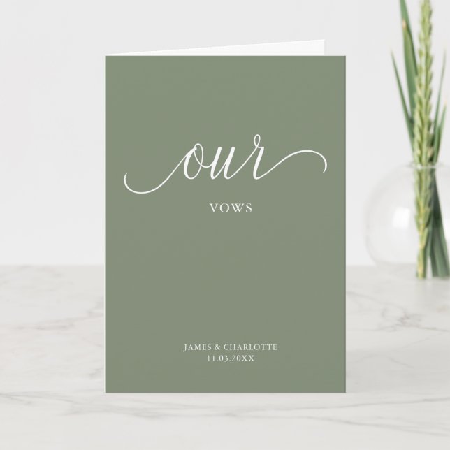 Our Vows Card Minimalist Script Sage Green (Front)