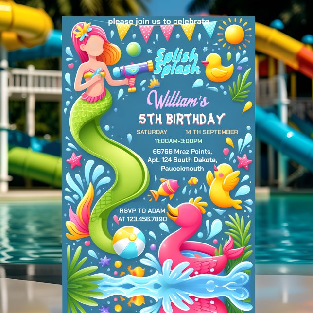 Our Water Park Cool Summer splash pad 1st birthday Invitation (Creator Uploaded)