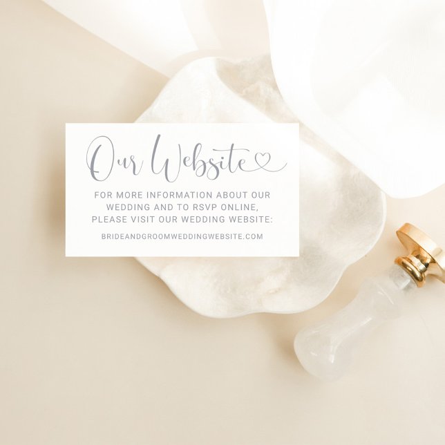 Our Website Modern Silver Heart Script Wedding Enclosure Card (Creator Uploaded)