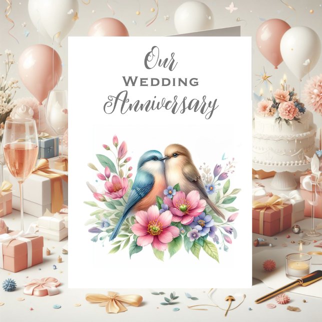 Our Wedding Anniversary Love Birds Thank You Card (Our Wedding Anniversary card)