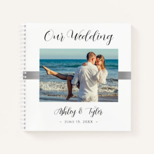 Our Wedding, Black Script Names, Date Photo Silver Notebook