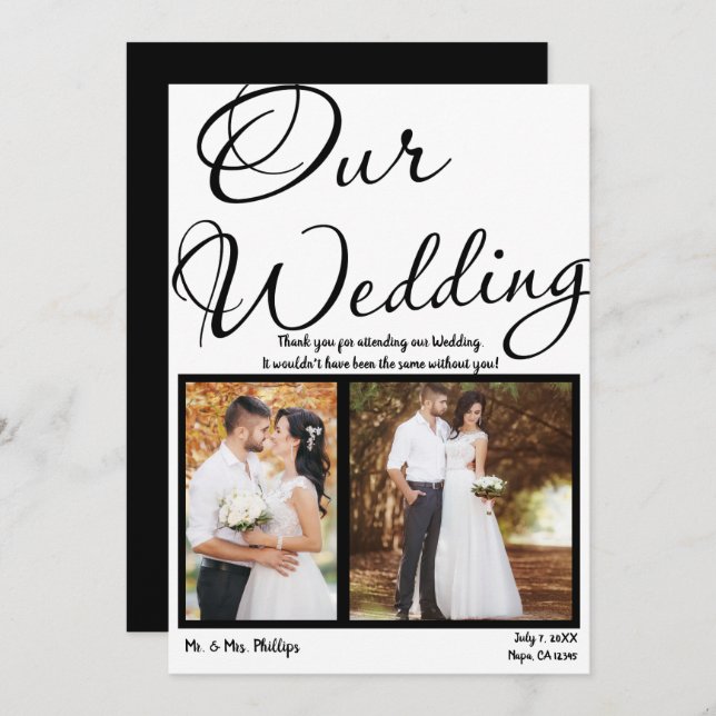 Our Wedding Black White Photo Picture Thank You Invitation (Front/Back)